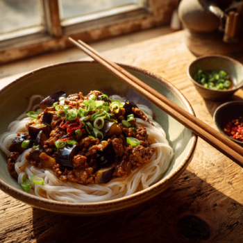 Delicious Pork Mince With Eggplant And Rice Noodles