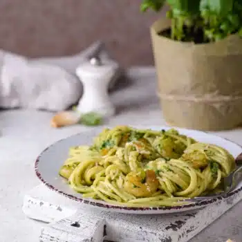 Shrimp And Spinach On Top Of Angel Hair Pasta