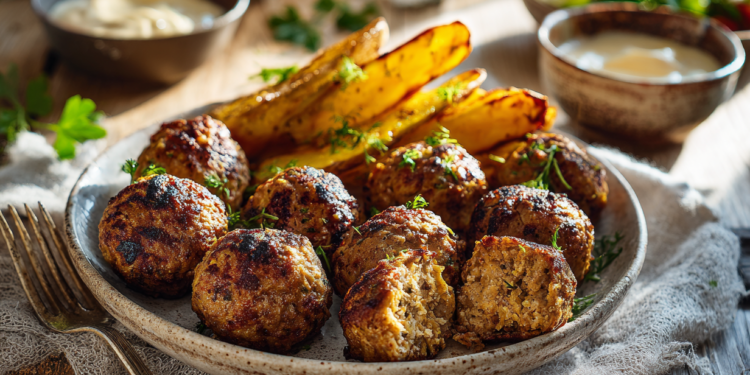 Grilled Meatballs With Potato Wedges