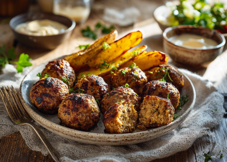 Grilled Meatballs With Potato Wedges