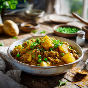 Curried Minced Lamb With Potatoes And Peas