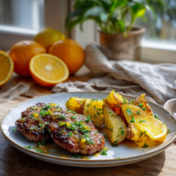 Unrepeatable Patties And Baked Potatoes With Orange-Lemon 2 Unrepeatable Patties And Baked Potatoes With Orange-Lemon