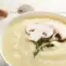 Mushroom Cream Soup On Wooden Background, Close Up