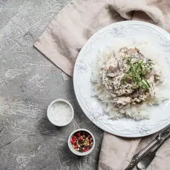 Ground Venison And Mushrooms On Rice