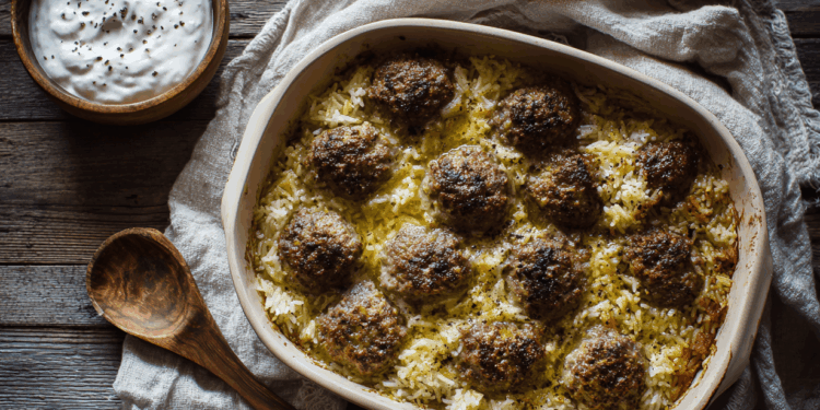 Flavoursome Mutton Meatballs And Rice In The Oven For 2