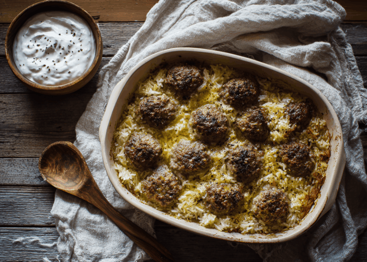 Flavoursome Mutton Meatballs And Rice In The Oven For 2