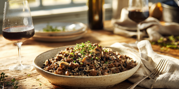 Ground Venison And Mushrooms On Rice (Or Spaghetti)