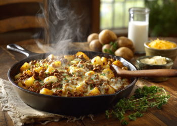 The Best Cheesy Hashbrowns Hamburger Skillet