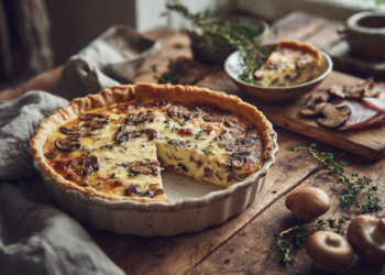 Traditional French Mushroom And Smoked Beef Quiche