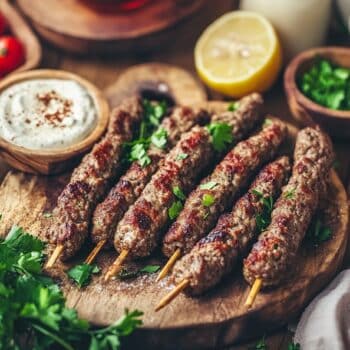 Spiced Beef Kofta Skewers With Creamy Tahini Sauce 2 Beef Mince Kofta Skewers With Tahini Sauce