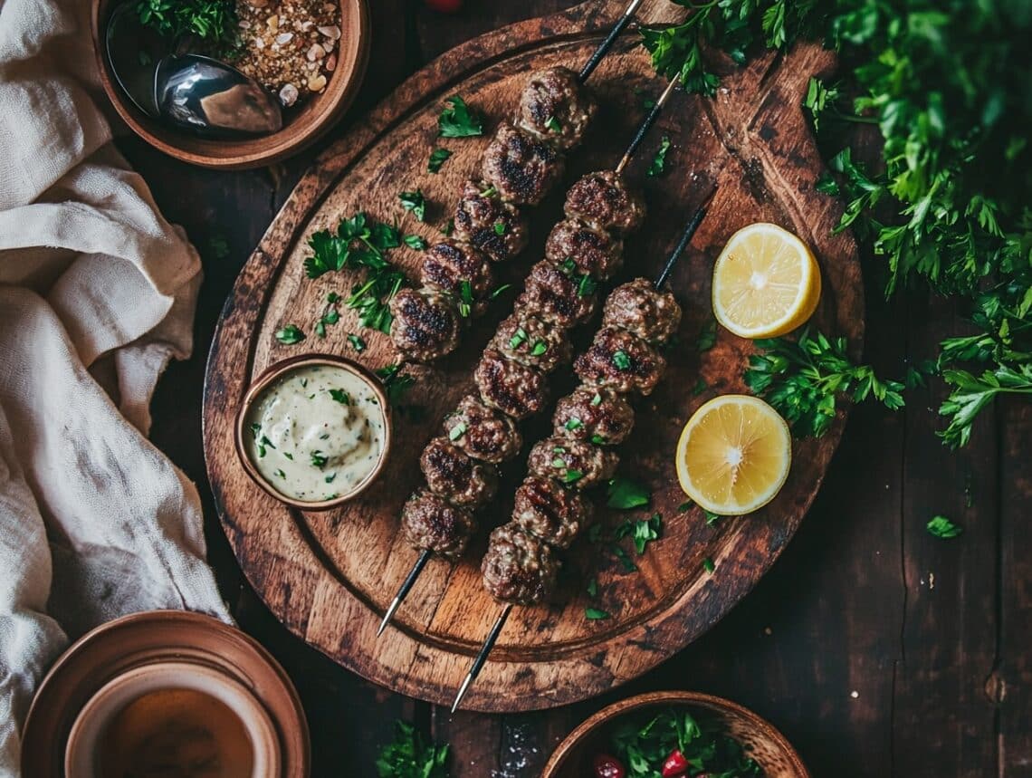 Beef Mince Kofta Skewers With Tahini Sauce
