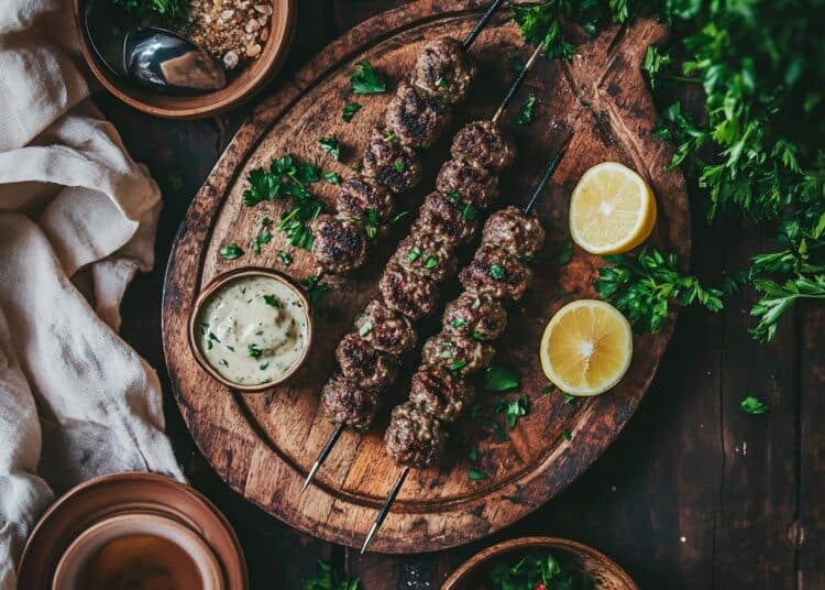 Spiced Beef Kofta Skewers With Creamy Tahini Sauce 1 Beef Mince Kofta Skewers With Tahini Sauce