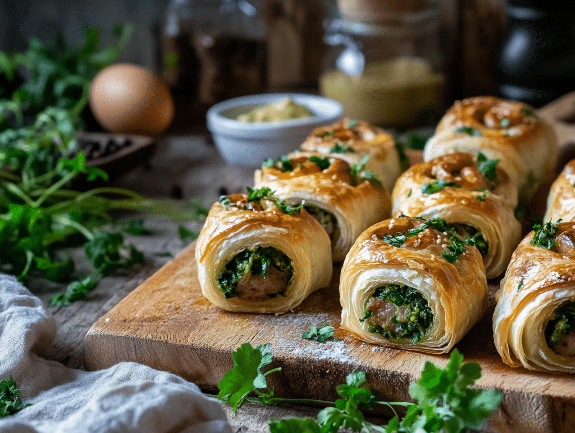 Minced Pork And Watercress Sausage Rolls