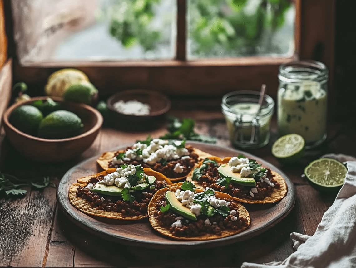 Beef Mince Tostadas With Lime Crema