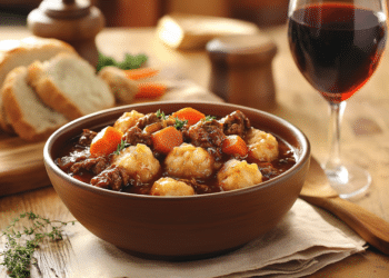 Minced Beef And Red Wine Stew With Dumplings