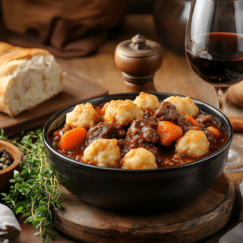 Minced Beef And Red Wine Stew With Dumplings