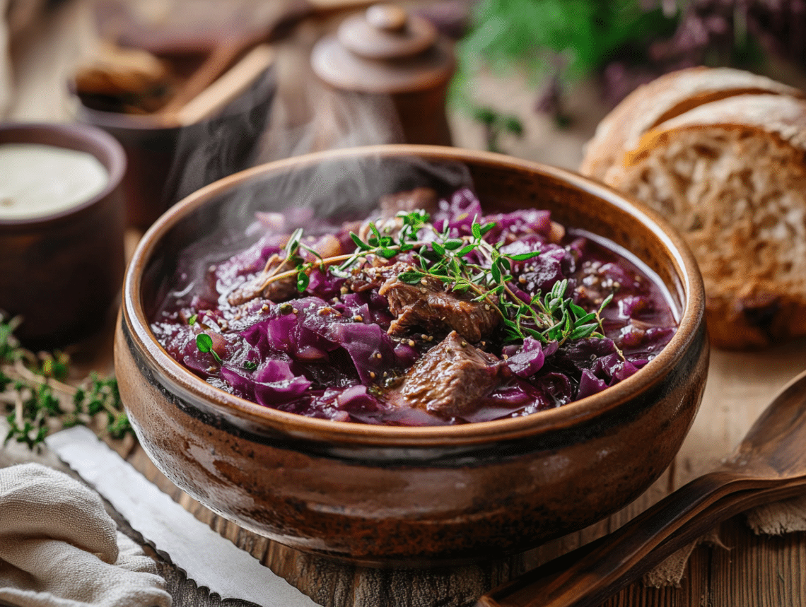 Forest Game Stew With Red Cabbage And Venison 1 Minced Venison And Red Cabbage Stew