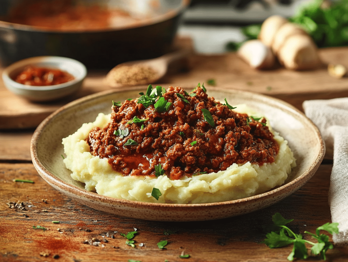 Fiery Lamb And Swede, A Rustic British Comfort Dish 1 Spicy Lamb Mince With Mashed Swede