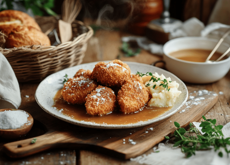 Crispy Golden Chicken Croquettes With Homemade Gravy 1 Chicken Croquettes With Gravy