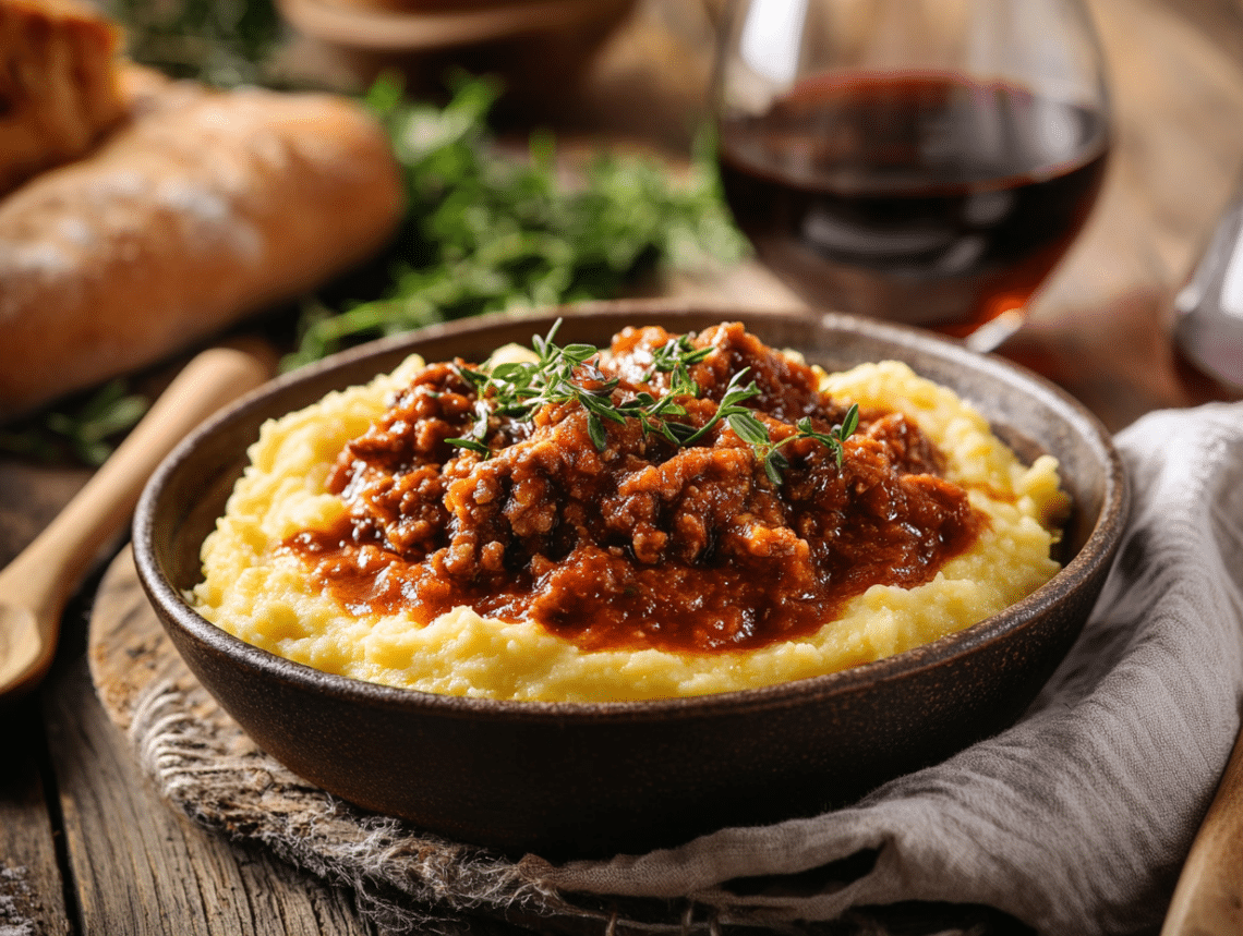 Savory Mediterranean Lamb Feast With Creamy Polenta Delight 1 Minced Lamb With Creamy Mashed Polenta