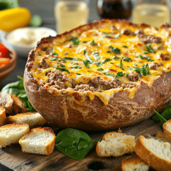 Cheesy Minced Beef Dip In A Crusty Cob Loaf 2 Minced Beef And Cheese Cobb Loaf Dip