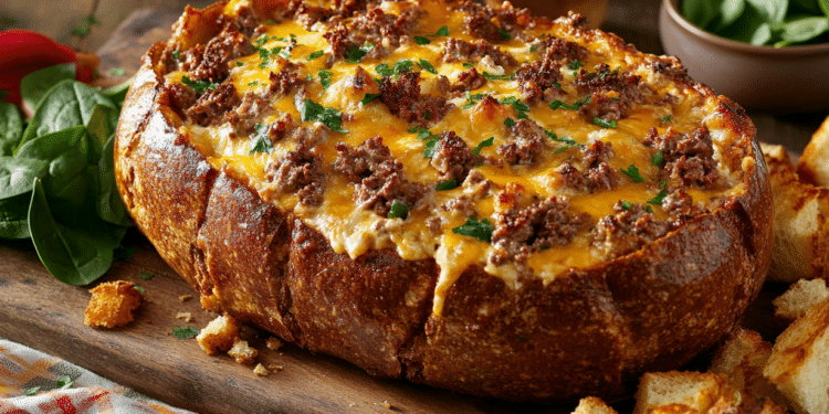 Minced Beef And Cheese Cobb Loaf Dip