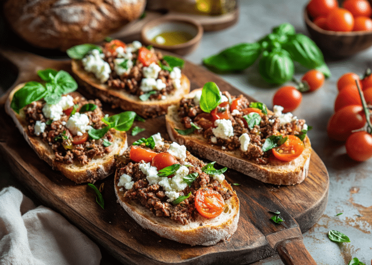 Minced Lamb And Garlic Bruschetta