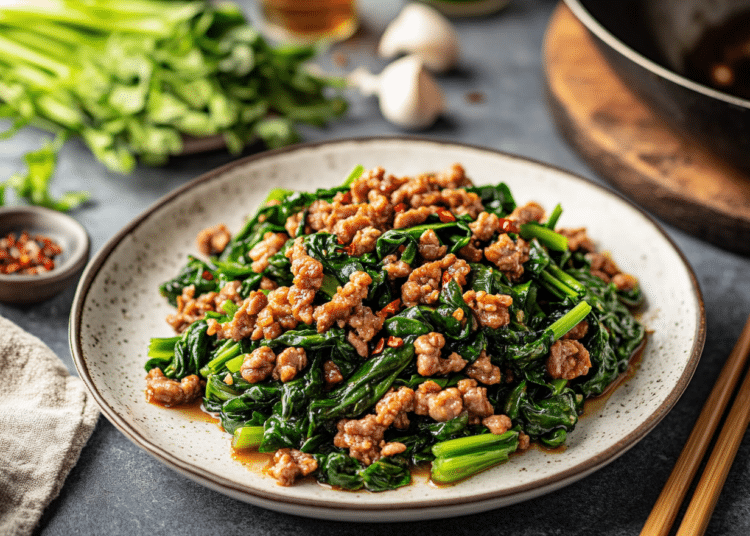 Minced Pork And Silverbeet Stir Fry