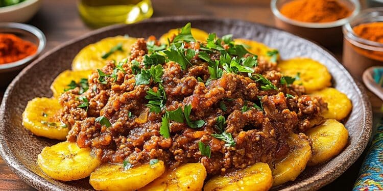 Minced Lamb With Plantain Tostones