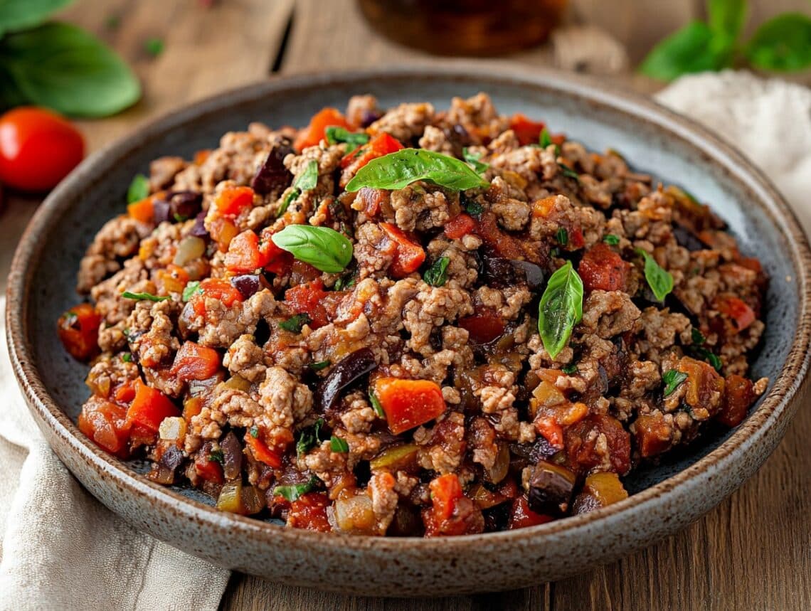 Spicy Lamb And Sicilian Caponata: A Mediterranean Fusion 1 Spicy Minced Lamb With Sicilian Caponata