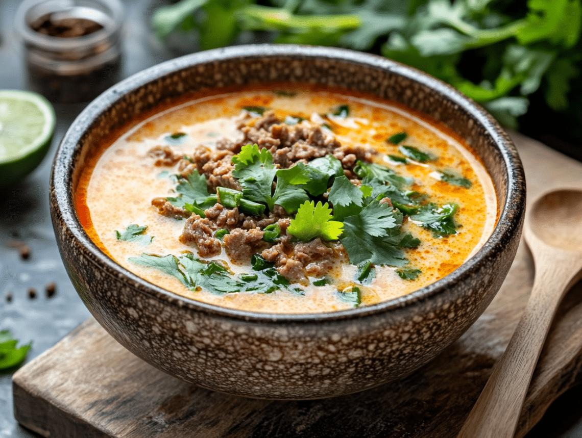 Warming Thai Coconut Beef Soup With Bold Flavors 1 Thai Coconut Beef Mince Soup