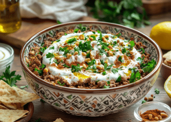 Lebanese Lamb Mince Fatteh With Yogurt Sauce