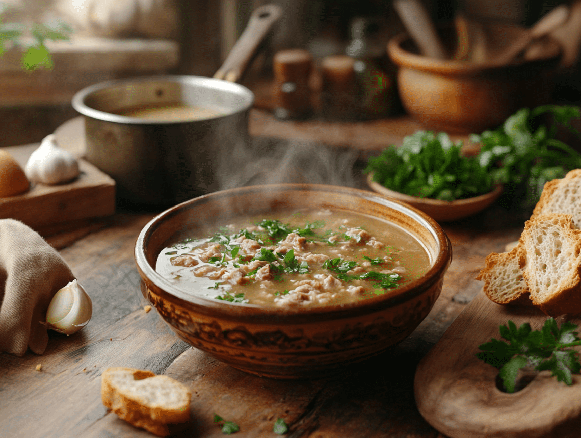Hearty Pork And Garlic Knödel Soup From Central Europe 1 Pork Mince And Garlic Knödel Soup