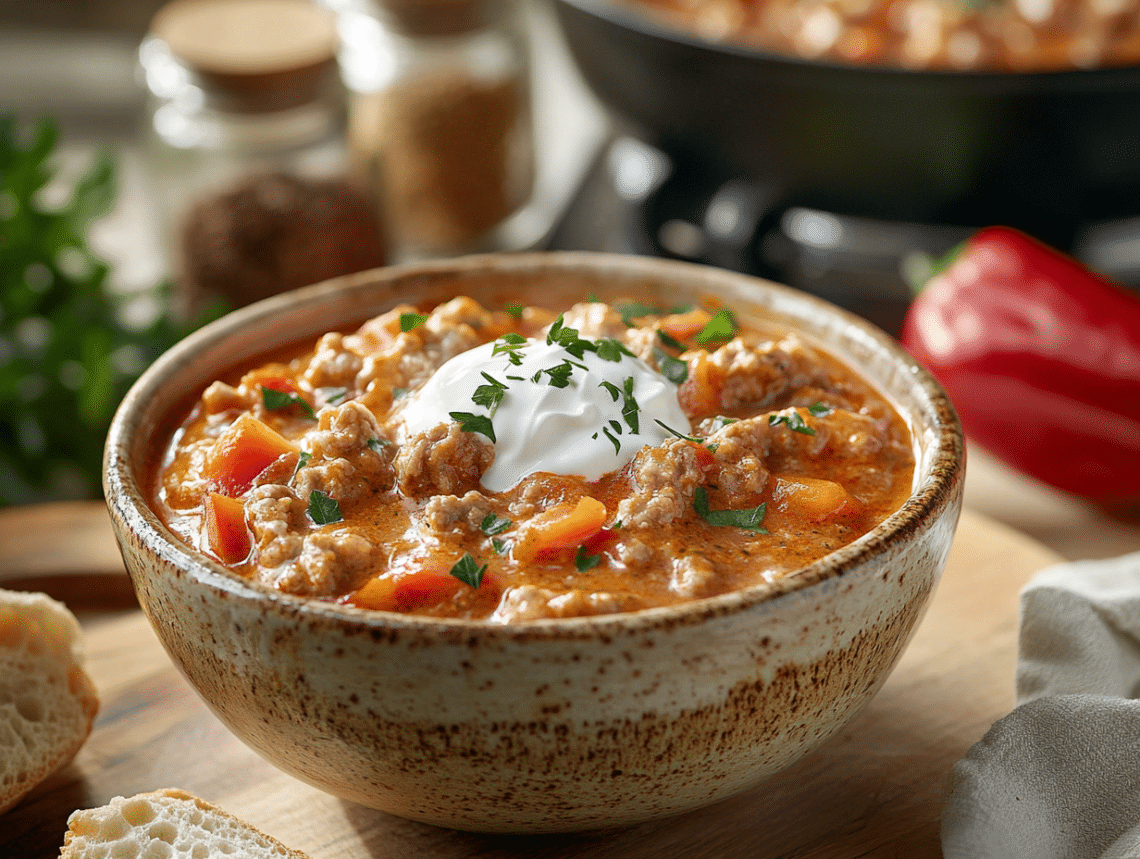 Hearty Pork Paprikash With Red Peppers And Creamy Sauce 1 Pork Mince And Red Pepper Paprikash