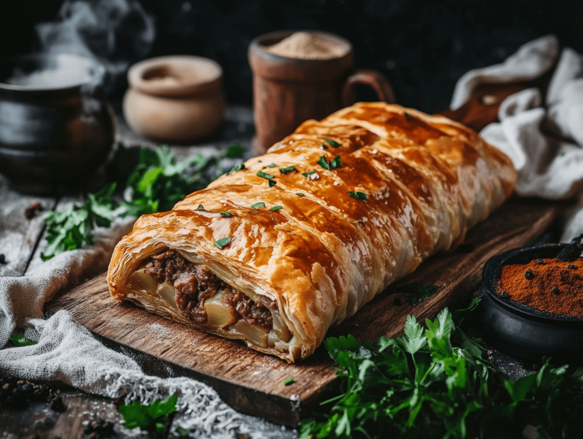 Minced Beef And Potato Strudel