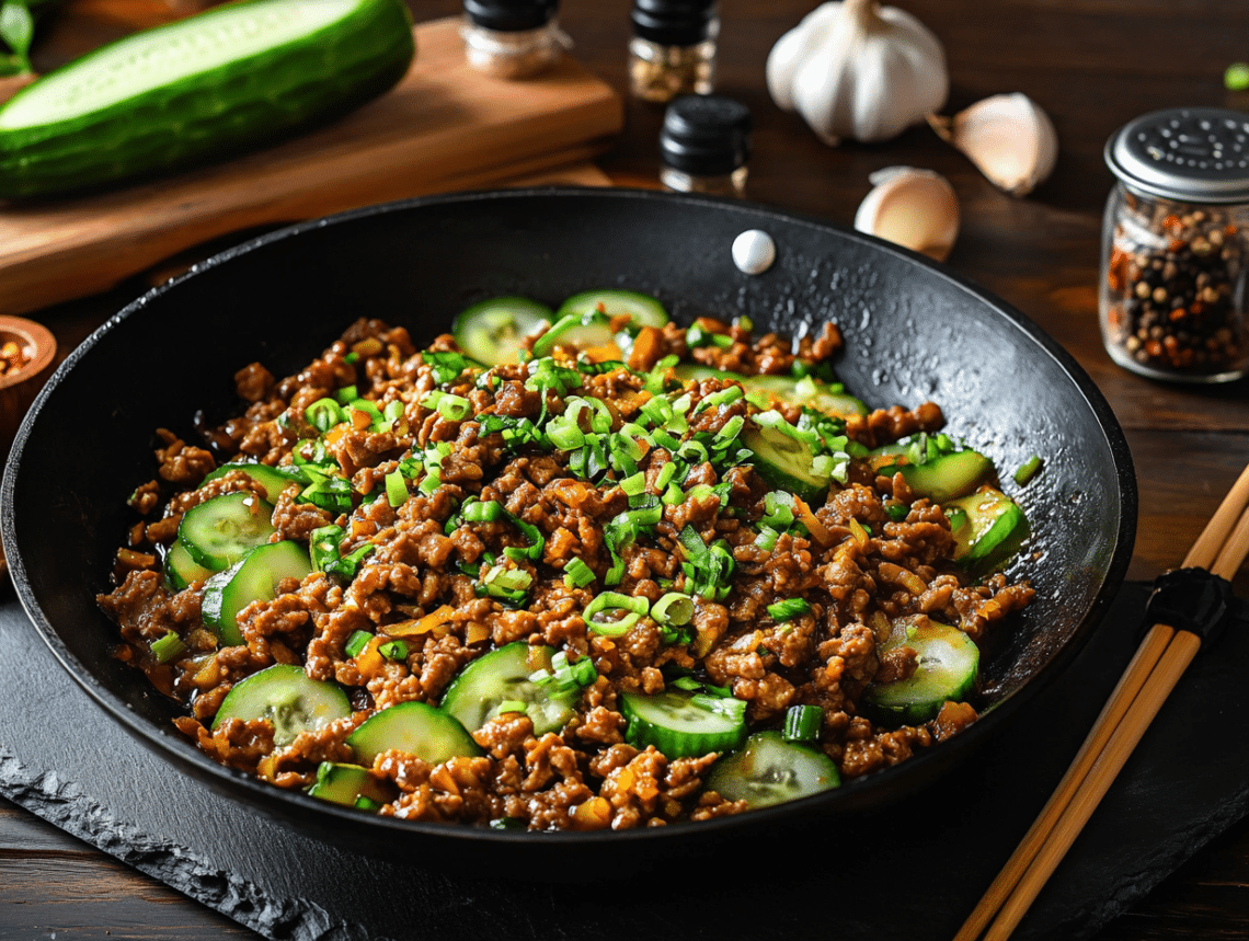 Minced Lamb And Cucumber Hunan Stir Fry