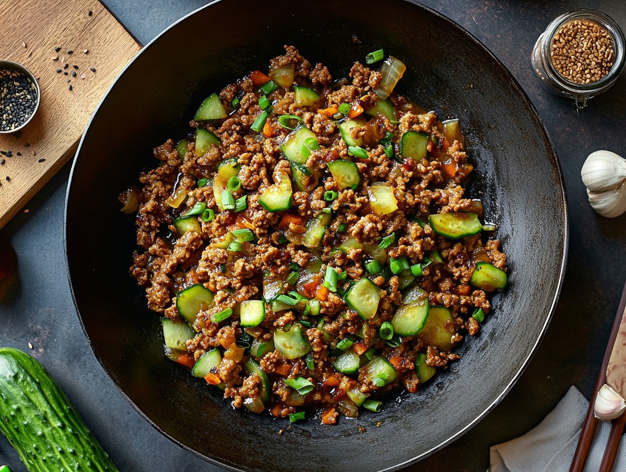 Spicy Lamb and Cucumber Stir Fry with Hunan Flair