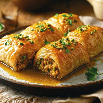 Minced Chicken And Pistachio Baklava Rolls