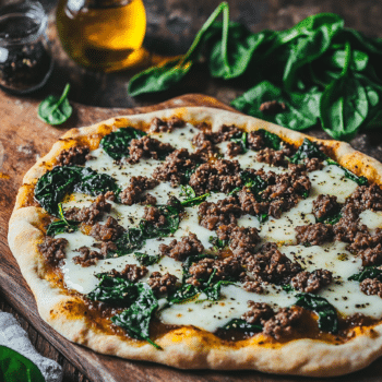 Beef Mince And Spinach Flatbread Pizza