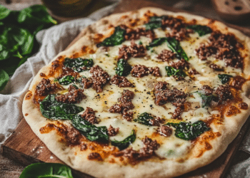 Beef Mince And Spinach Flatbread Pizza