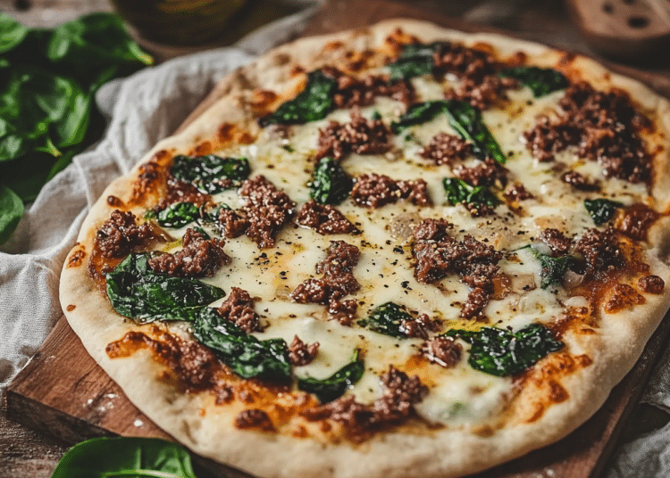 Beef Mince And Spinach Flatbread Pizza
