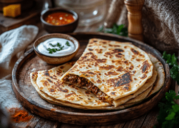 Spicy Beef Mince And Potato Parathas