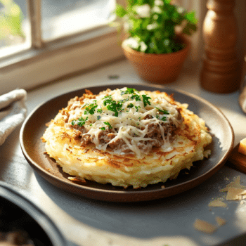 Minced Lamb Rosti With Gruyère Sauce