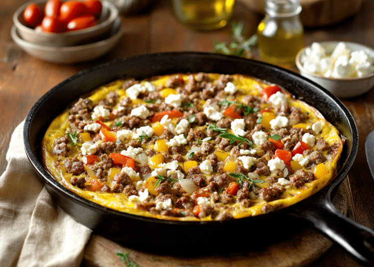 Rustic Lamb And Veggie Sausage Frittata A Mediterranean Delight 1 Minced Lamb And Veggie Sausage Frittata