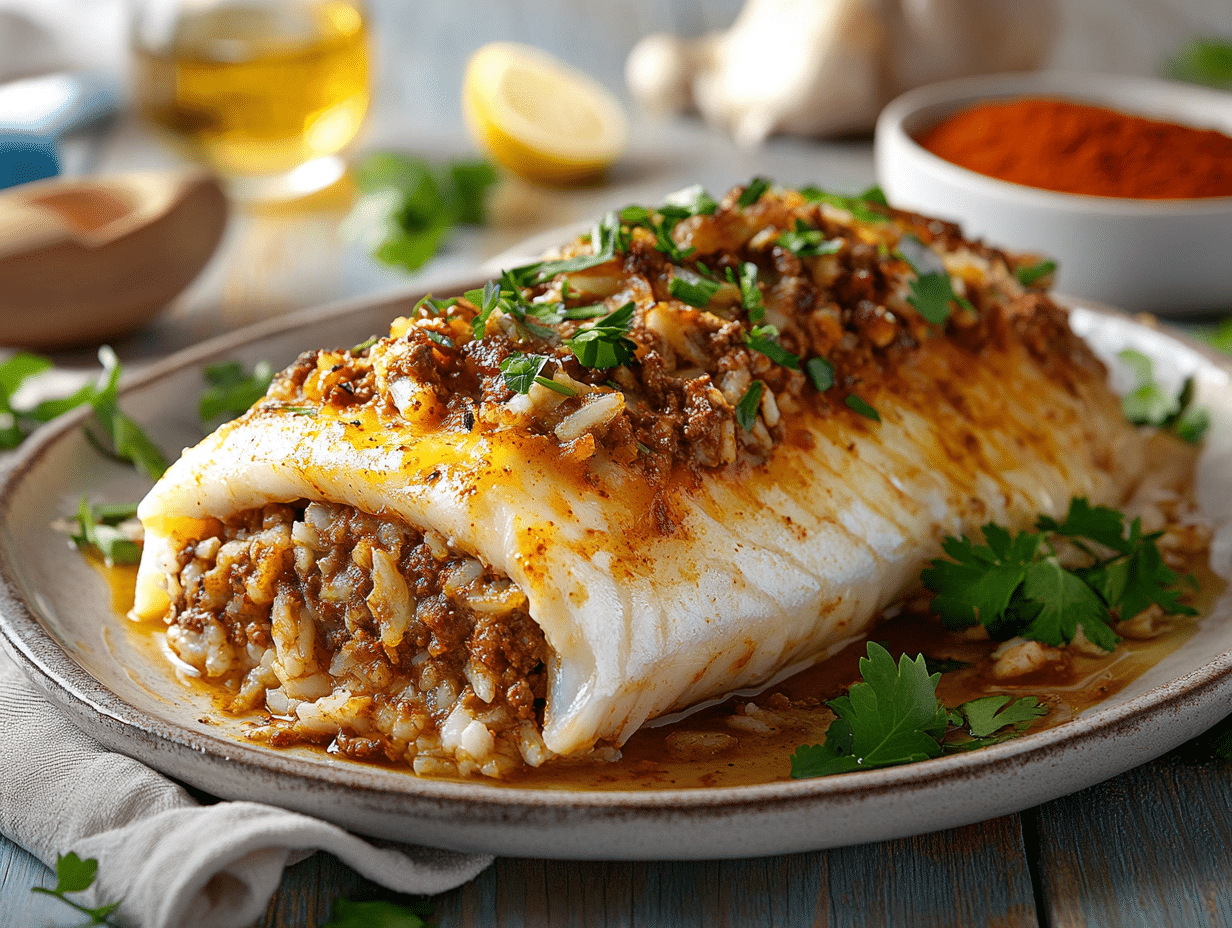 Coastal Delight: Minced Beef Stuffed Fish Elegance