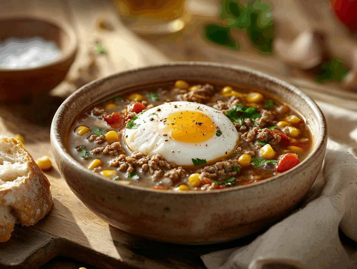 Minced Beef And Egg Pira Caldo Soup