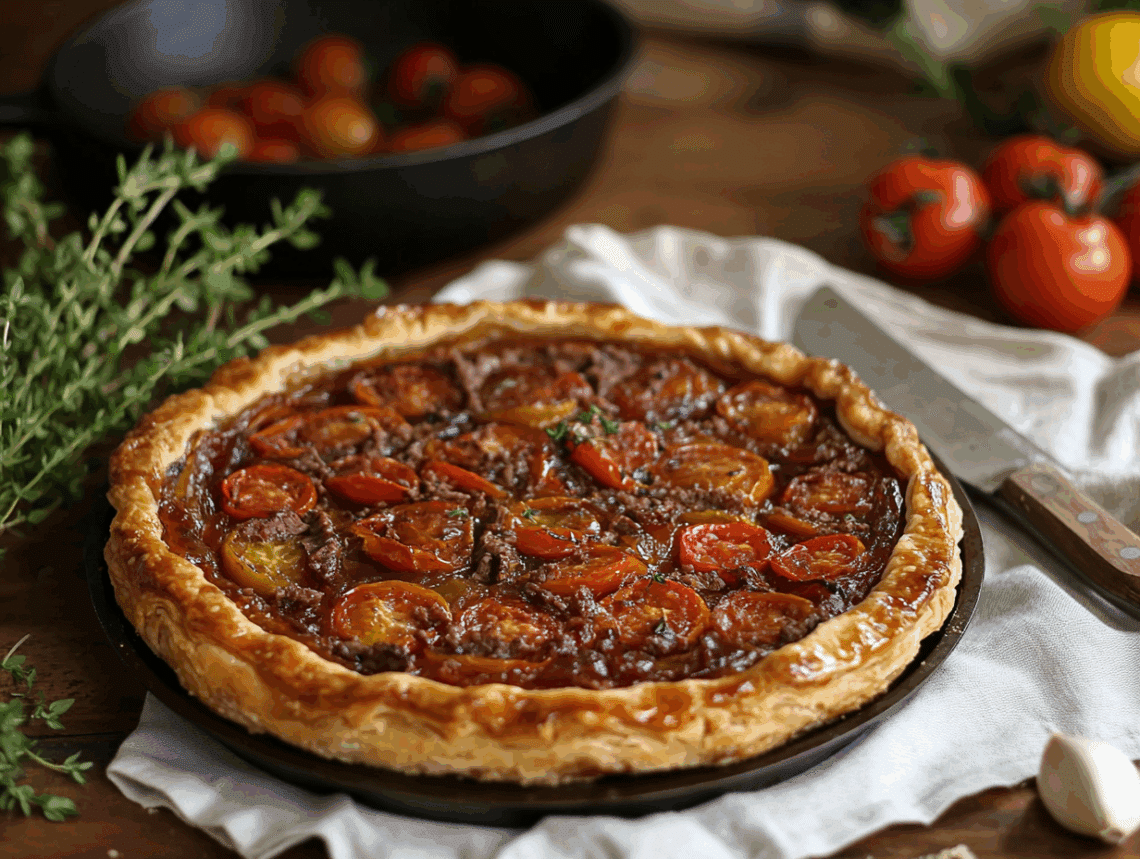 Minced Beef And Tomato Tarte Tatin