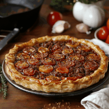 Minced Beef And Tomato Tarte Tatin