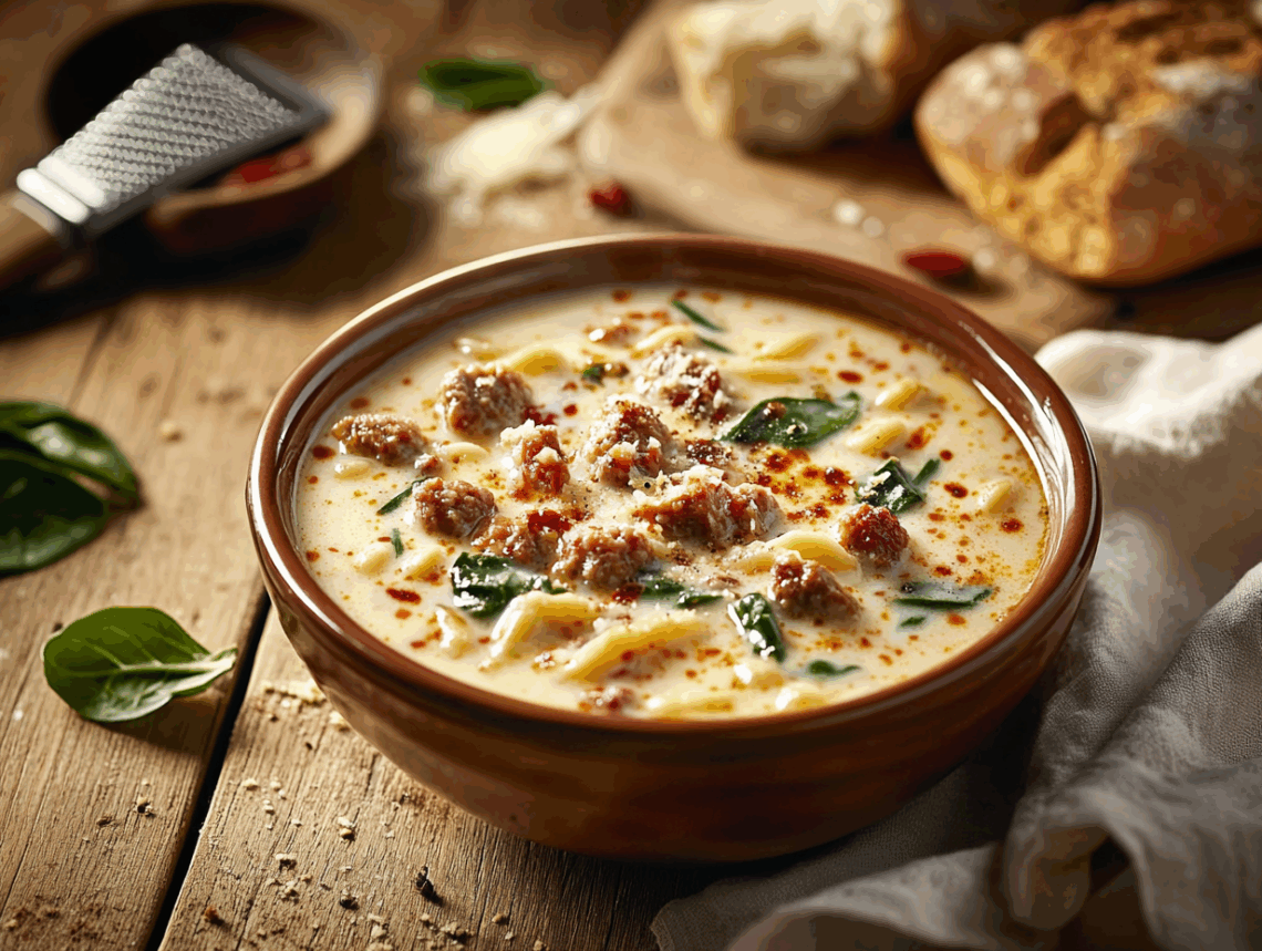 Creamy Parmesan Italian Sausage Ditalini Soup