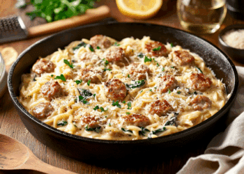 Creamy Chicken Sausage Orzo Skillet